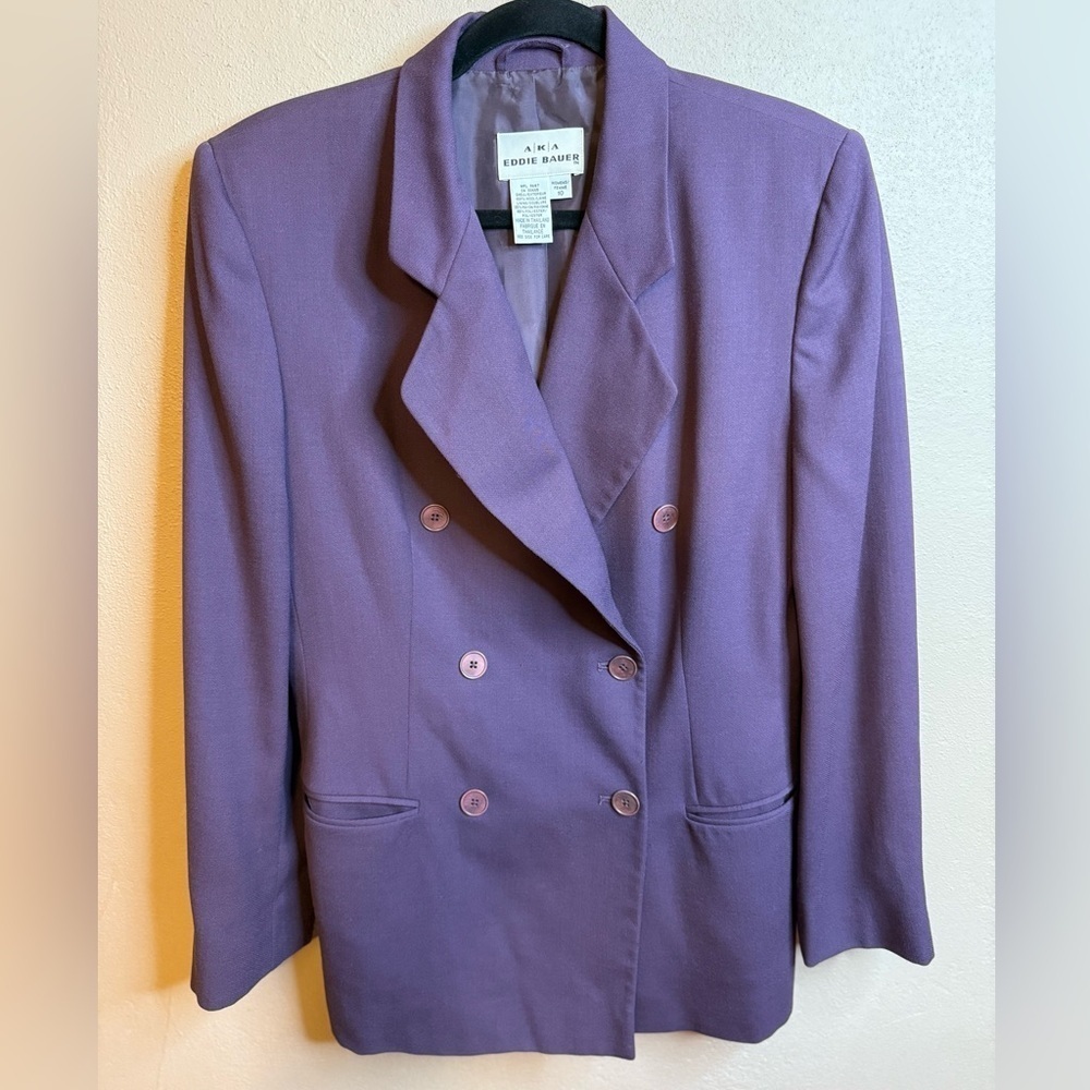 Vintage Eddie Bauer Deep Purple Women's Double-Breasted Blazer 100% Wool Size 10 - Picture 2 of 15